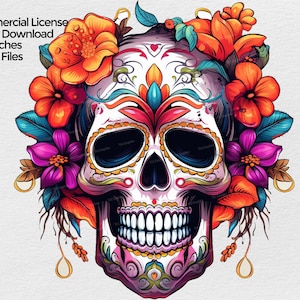 Sugar Skull clipart, PNG file for sugar skull Sublimation, Day of the dead, dia de los muertos Clip art on Transparent Background