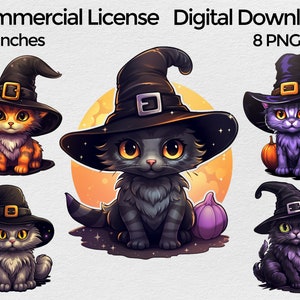 Cute Halloween cat clip art bundle, Cute Cat png clipart files, Halloween clip art for sublimation with commercial license