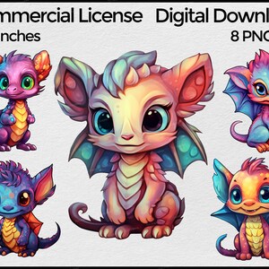 Cute Baby Dragon clip art bundle, Cute Baby dragon png clipart files, fantasy clip art for sublimation with commercial license