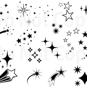 星の SVG バンドル、星のベクター、cricut 用の流れ星の svg ファイル、宇宙のデザイン要素、クリップ アート、星のシルエット png、dxf、esp