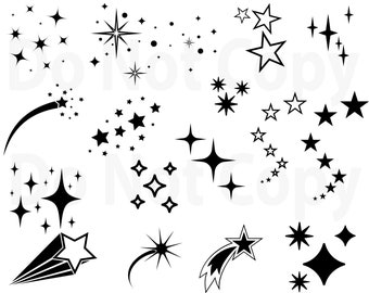 Stars SVG Bundle, Star Vector, Shooting Stars svg file for cricut, Outer space Design Elements, clip art , Star Silhouette  png, dxf, esp