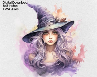 Halloween Witch PNG Clipart, Watercolor Png, Pastel Halloween Image, Spooky Autumn Clip art, Fall Sublimation Designs, Digital Download