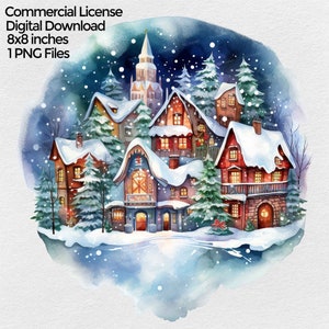 Christmas Village Houses Clipart, Christmas Winter Village PNG file, Winter Mug & Shirt Sublimation Clip Art on transparent background