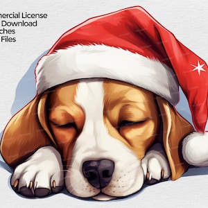 Schlafender Beagle Welpe mit Weihnachtsmütze Clipart, Beagle Hund Weihnachten PNG-Datei, Becher Sublimation Clipart auf transparentem Hintergrund