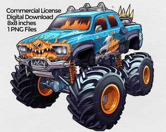Monster Truck Clipart Png, Truck Graphic clip art, Monstertruck clipart sublimation designs with transparent background