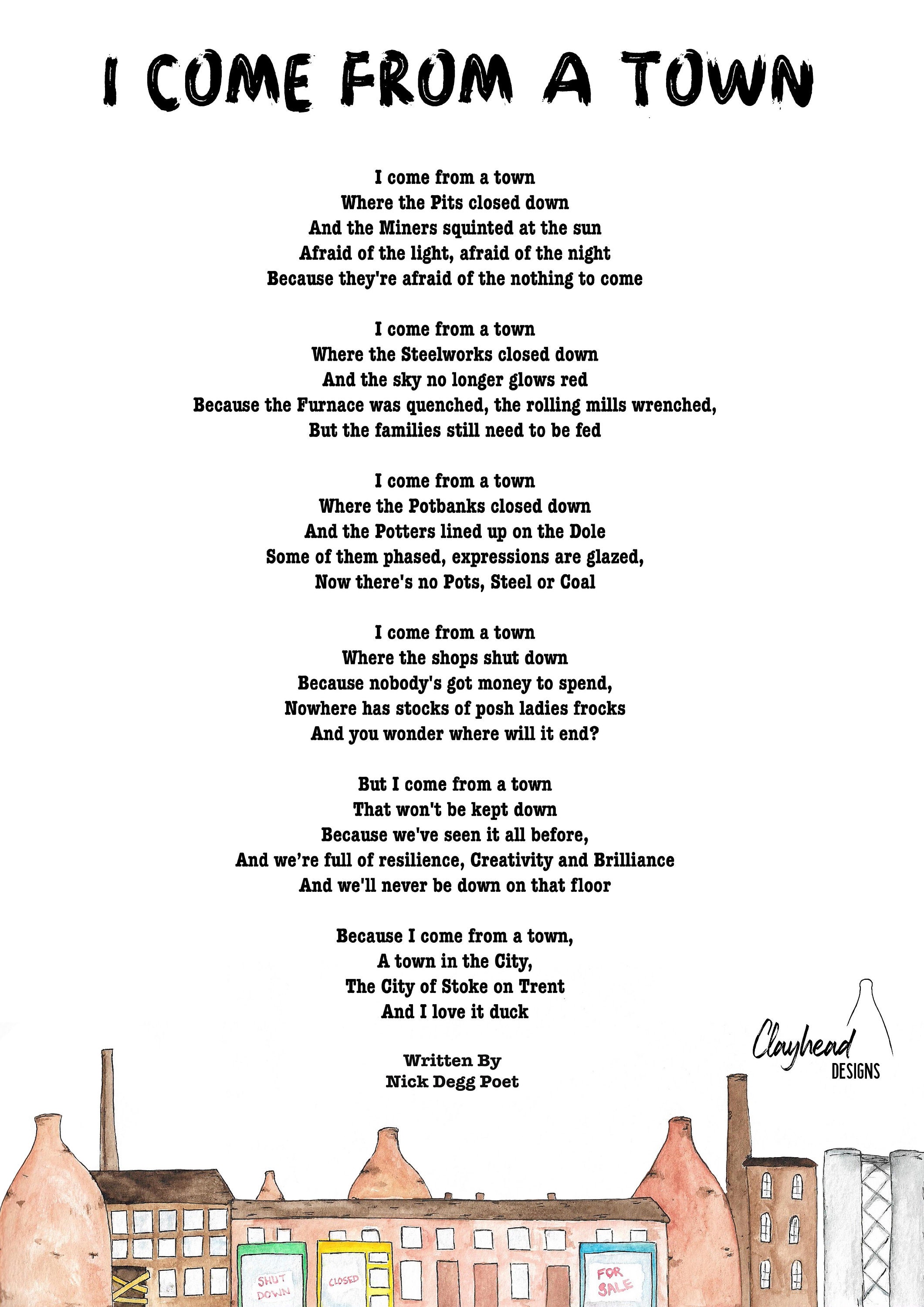 I Come From A Town Poem / Nick Degg Poet / Hand Painted Poem Etsy