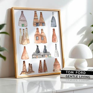 Stoke-on-Trent Bottle Kilns Watercolour Print l Potteries Landmark Art l Pottery Industry Gift