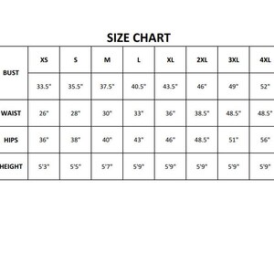 Size Chart Dress Linen