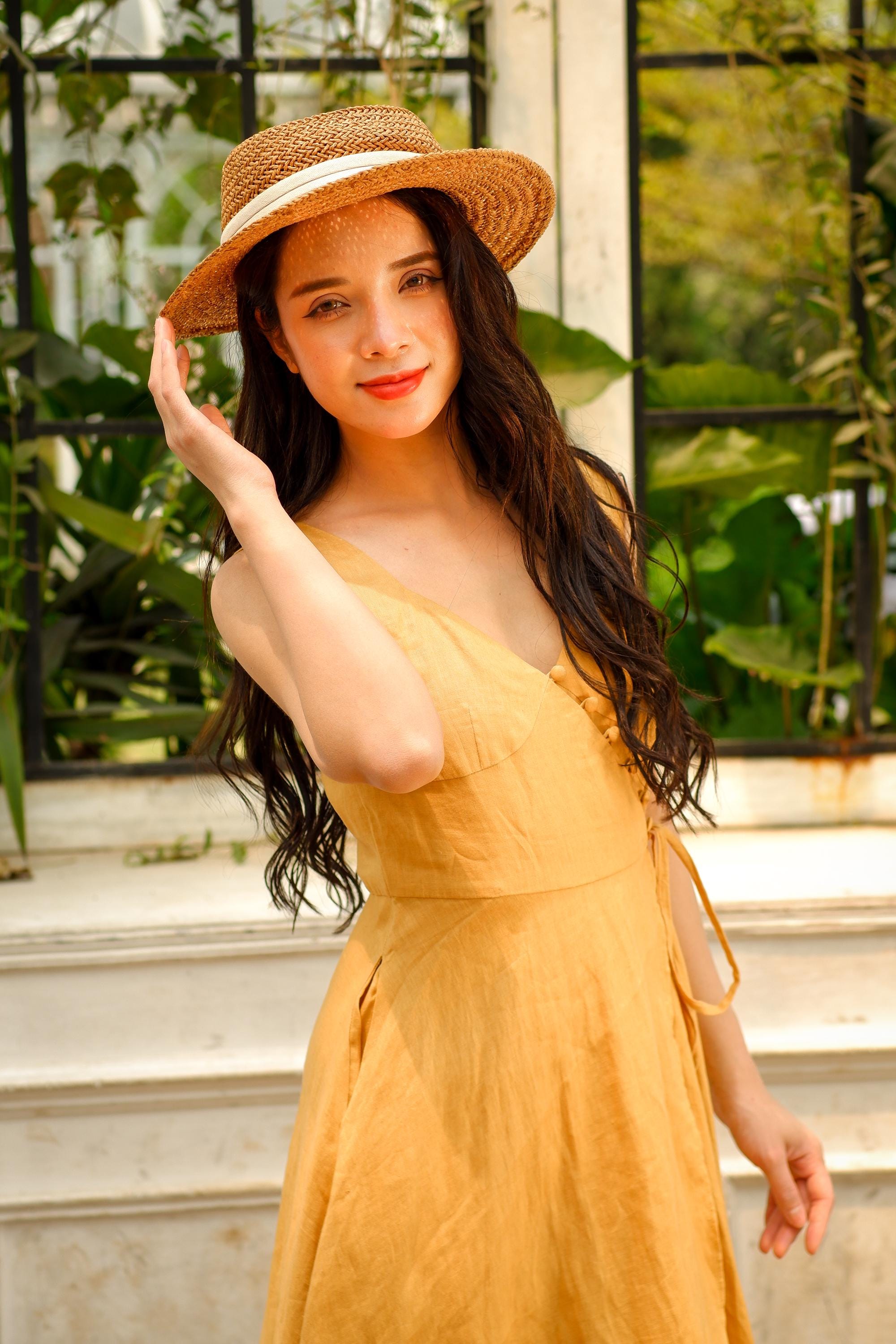 Yellow Wrap Linen Dress, Mustard Yellow Cotton Dress, Maxi Linen Wrapped Dress with Belt and Pockets, Over Sized Linen Dresses for Women