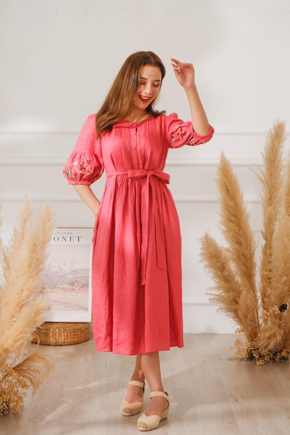 chinese dress ladies Mitzy Linen Midi Dress in Icy Lilac main image 0
