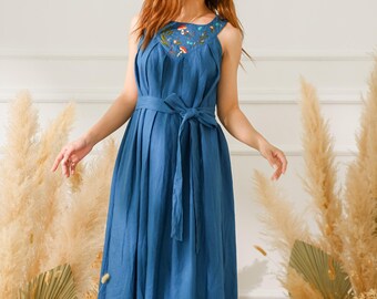sachin and babi light blue dress Agua Bendita Embroidered Linen Maxi Dress In Cream - 70% Off main image 0