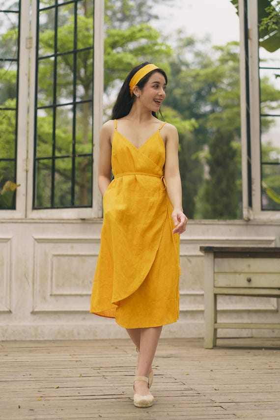 knee length dresses for ladies Butter Yellow A Line Midi Dress Yellow / Xs