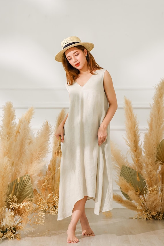 princess polly baby blue dress Liv Linen Maxi Dress - Beige main image 1