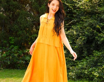 Vestido largo de lino sin mangas, vestido de verano de lino, vestido largo de playa, vestido de vacaciones, vestido informal de lino, vestido lencero de lino, vestido de verano de lino