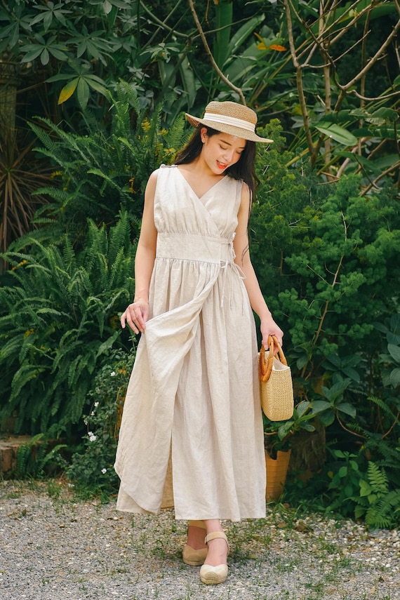Textured Cotton Maxi Dress, Long Cottagecore Dress, Gathered Flowy Dress, Natural Beige Linen Dress, Wrap Around Dress, Long Linen Dress - Etsy Ireland Textured Cotton Maxi Dress, Long Cottagecore Dress, Gathered Flowy Dress, Natural Beige Linen Dress, Wrap Around Dress, Long Linen Dress - Etsy Ireland