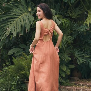 Customized Linen Dress for Women, Summer Linen Dress, Rusty Orange Maxi Dress, Handmade Clothing, Button front Sleeveless Dress, Gift Women