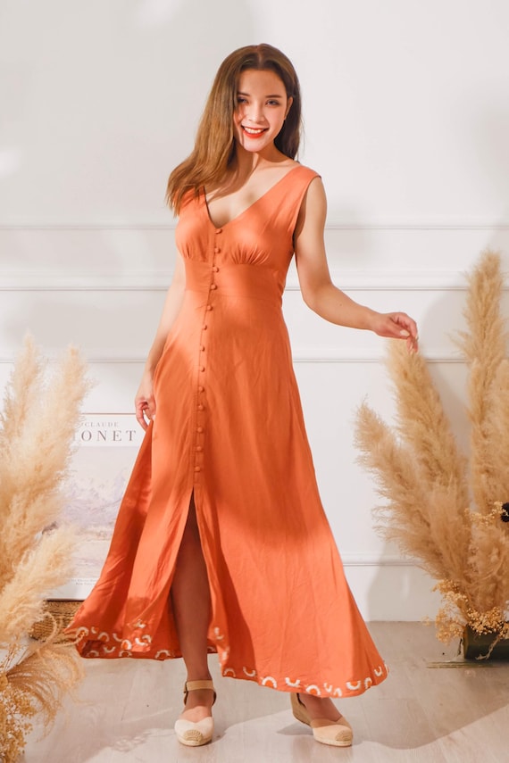 chinese dress ladies V Neck Maxi Linen Slip Dress Monserrat – Minimalist Chic| Buy It Now M/L main image 0