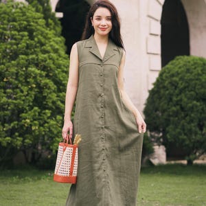 Natural Linen Dress, Long Sleeved Linen Dress, Linen Shirt Dress, Custom Linen Shirt Dress with Pockets and Button-Up Closure, Linen Shirt