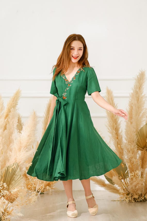 country road wrap linen dress Linen Wrap Dress | The Compostable Collection main image 0