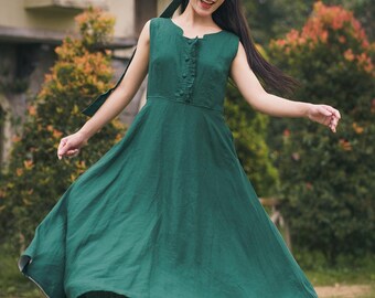 Linnen jurk voor vrouwen, linnen maxi-jurk, casual linnen jurk, minimalistische maxi-jurk, linnen zomerjurk, mooie linnen jurk, natuurlijke jurk
