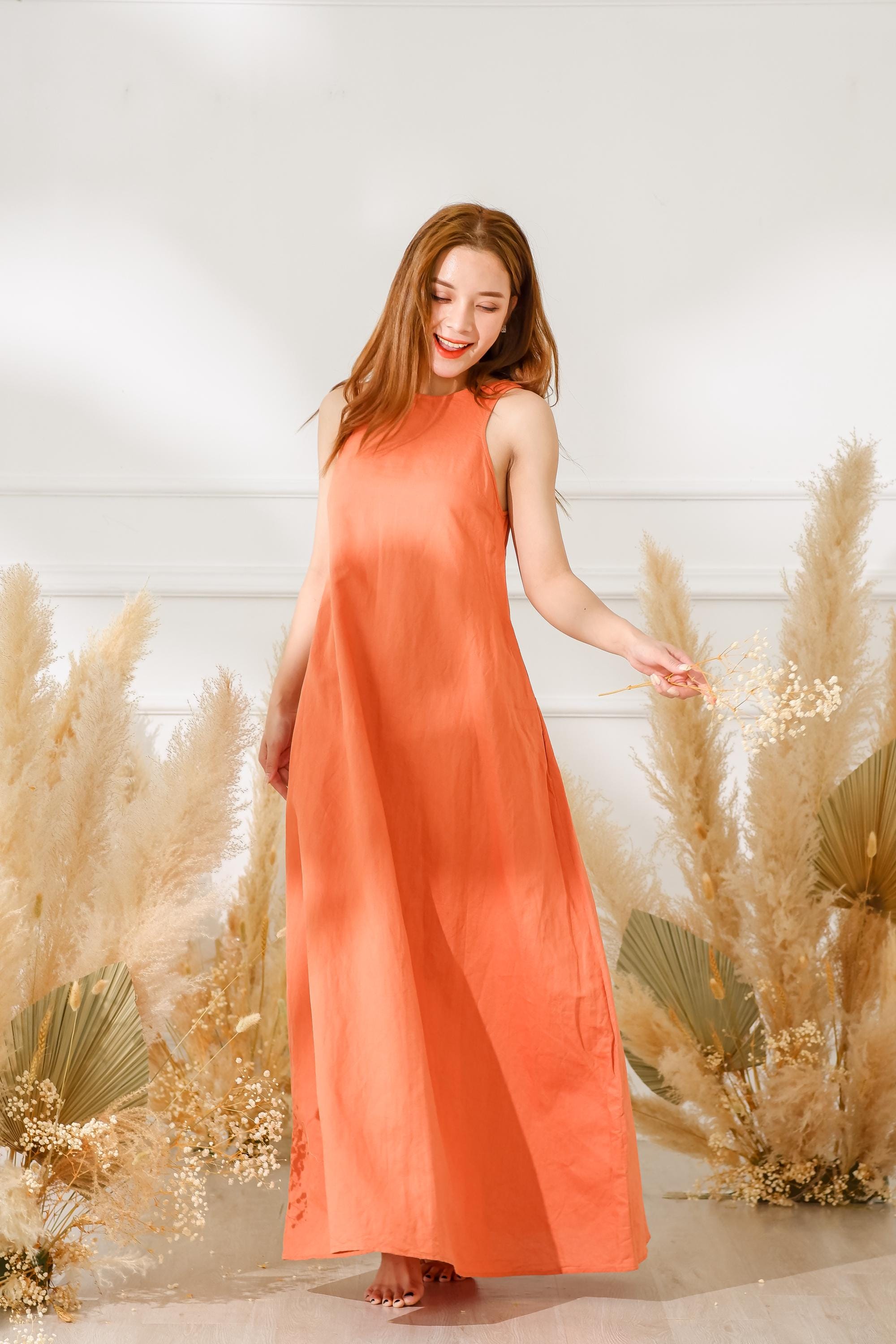orange linen maxi dress Elisabetta Bellu -Lobelia