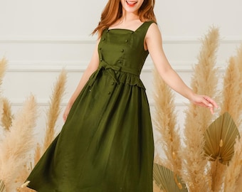 Dark Green Midi Linen Dress, Tie Belt Linen Dress, Green Linen Summer Dress - Etsy Dark Green Midi Linen Dress, Tie Belt Linen Dress, Green Linen Summer Dress - Etsy