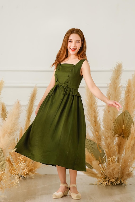 olive green dress linen Always In The Lead Olive Green Linen Dress  Shop the Mint
