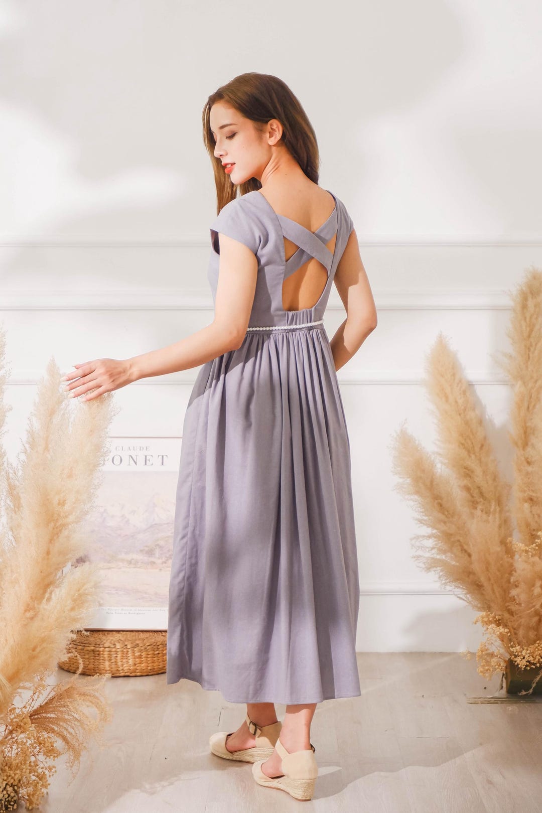 linen dress design Linen Maxi Dress with Adjustable Straps