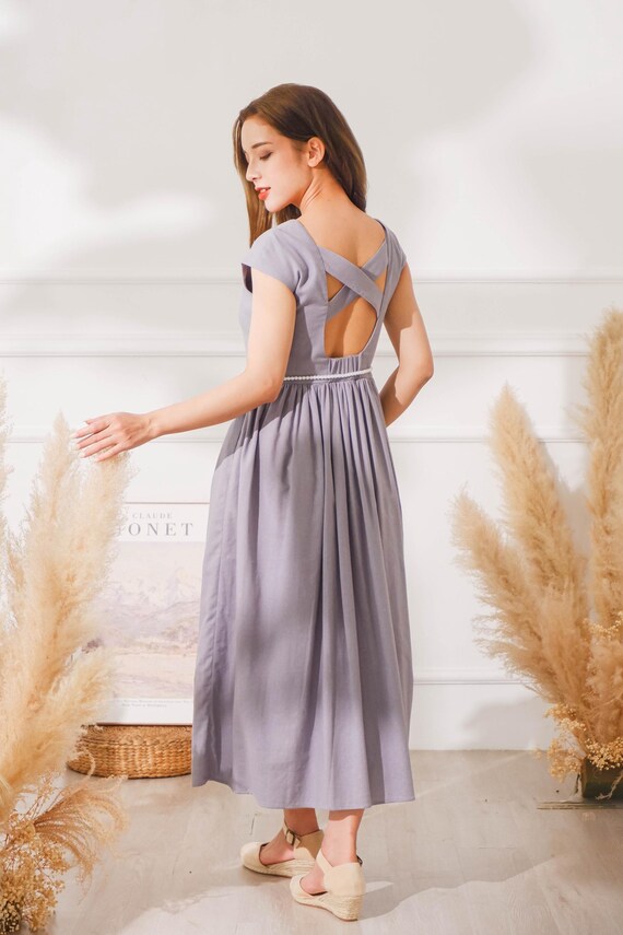 Cotton Dress Plain Linen Dress Linen Slip Dress, Simple Lovely Off White  Linen Base Layer Dress