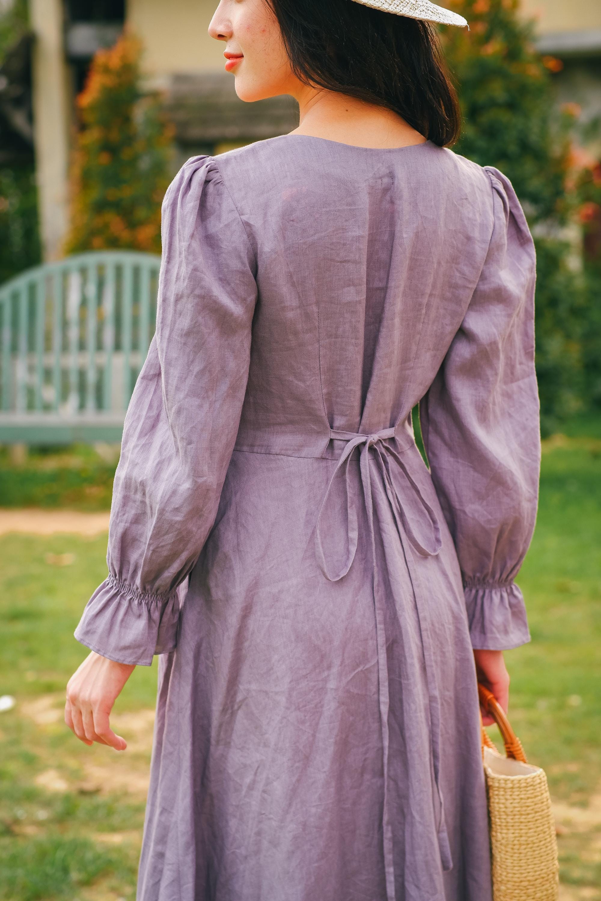 purple linen shirt dress Linen Light Purple Color Buttoned Long Sleeve, Long Sleeves Midi Shirt Dress For Women,Lavender Linen Dress, Oversized Linen Shirt Dress