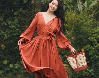 Reversible Linen Dress, Classic Linen Dress Women, Brown Linen Dress,  Linen Clothing,  Plus Size Maxi Dress, Summer Boho Maxi Dress