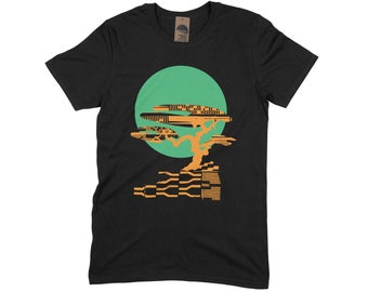 Green Moon Japanese Maple Graphic Art Tshirt Street wear