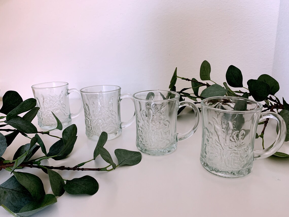 Vintage Floral Glass Drinkware Set Etsy
