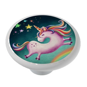Unicorn Leaping  Over Rainbow Decorative Round Decorative Ceramic Round Drawer Knob