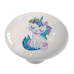 Pretty Glittery Caticorn Unicorn Decorative Decorative Round  Ceramic Drawer Knob