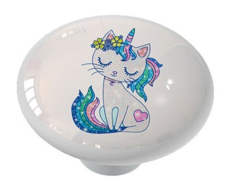 Pretty Glittery Caticorn Unicorn Decorative Decorative Round Drawer Knob