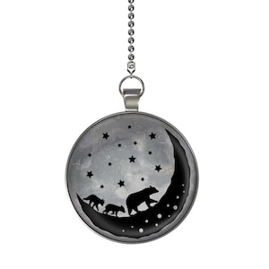 Bear Family Under the Stars Moon Glow in the Dark Ceiling Fan / Light Pull Pendant with Chain