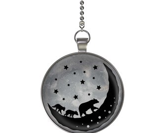 Bear Family Under the Stars Moon Glow in the Dark Ceiling Fan / Light Pull Pendant with Chain