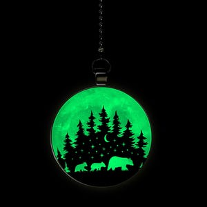 Bear Family Under The Starry Woods Moon Glow in the Dark Ceiling Fan / Light Pull Pendant with Chain