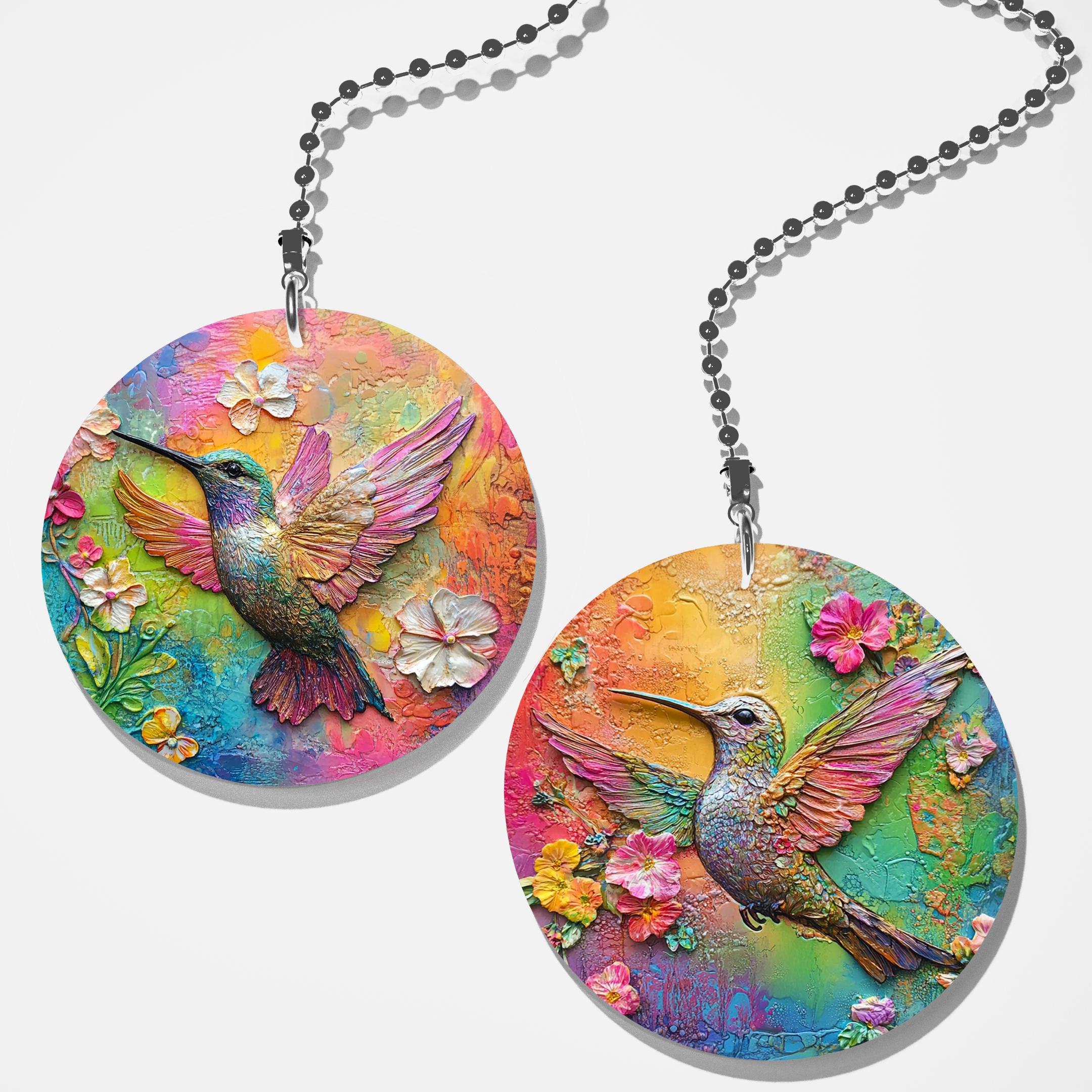 Set of 2 Coordinating Intricate Rainbow Hummingbird Fan Pull / Light ...