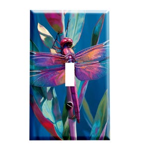 Dragonfly in Color Decorative Switch Plate Cover / Outlet Cover / You Choose Configuration