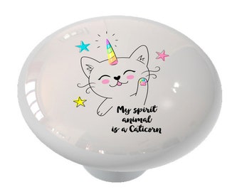 Caticorn Ceramic Drawer Knob - 'My Spirit Animal' Round Knob