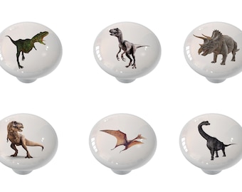Set of 6 Realistic Dinosaurs Decorative High Gloss Ceramic Knobs