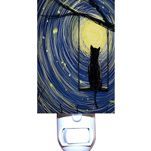 Starry Night Tree Swing Cat Decorative Night Light