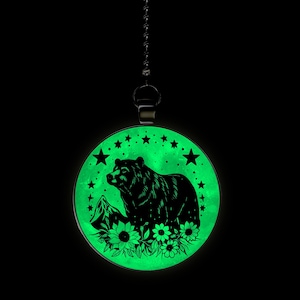 Bear Under Stars with Flowers Moon Glow in the Dark Ceiling Fan / Light Pull Pendant with Chain