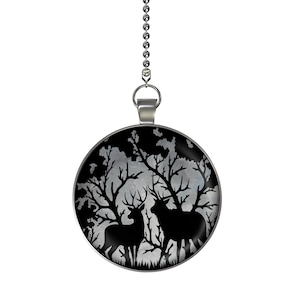 Deer in the Moonlit Woods Moon Glow in the Dark Ceiling Fan / Light Pull Pendant with Chain