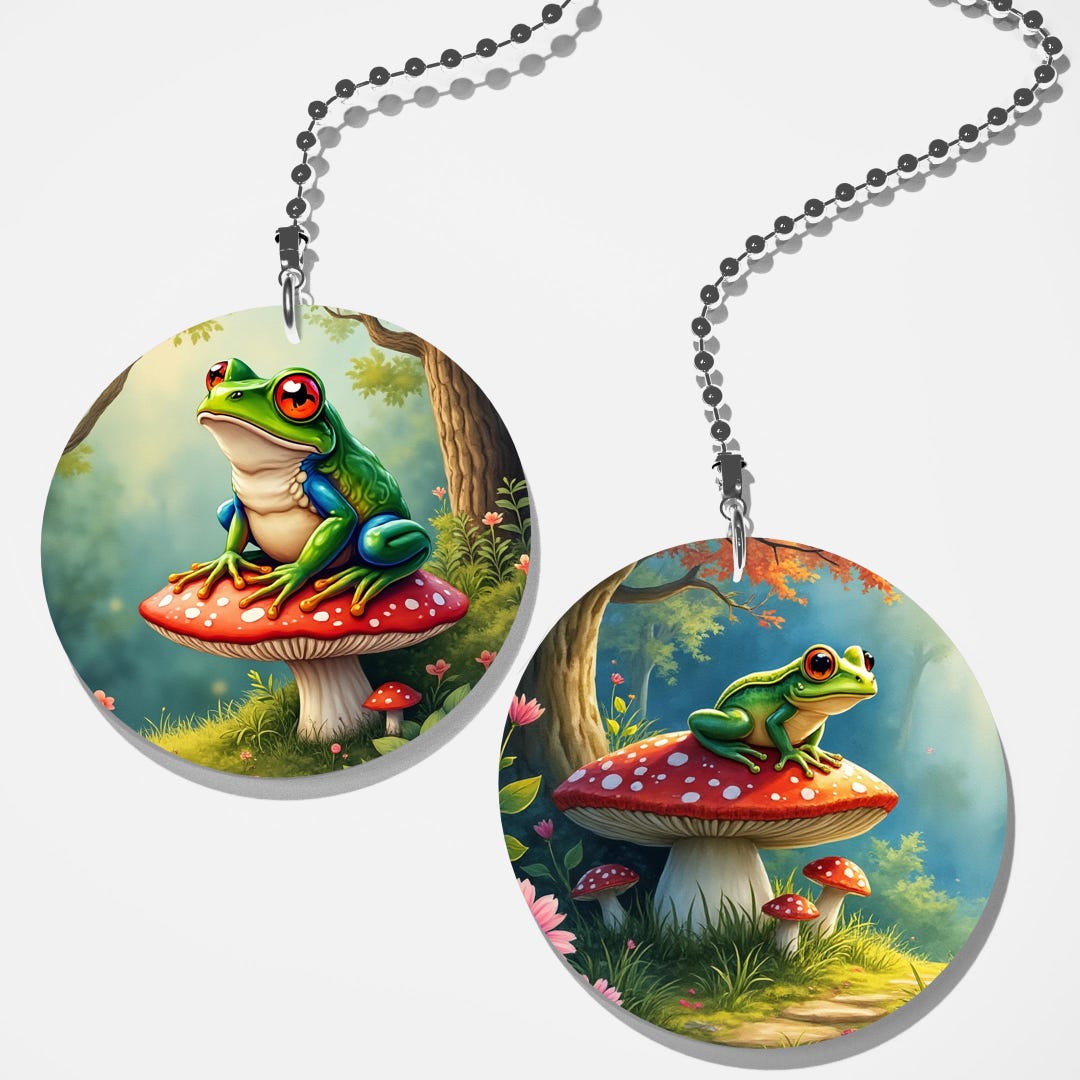 Set of 2 Coordinating Mushroom Frogs Fan Pull / Light Pull - Etsy