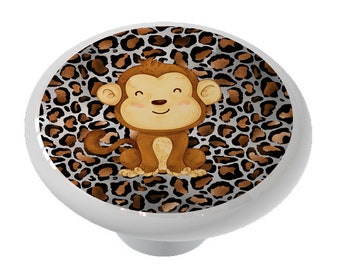 Safari Monkey Decorative Decorative Ceramic Round Drawer Knob