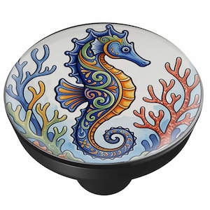 Talavera Seahorse Matte Black Metal Drawer Knob