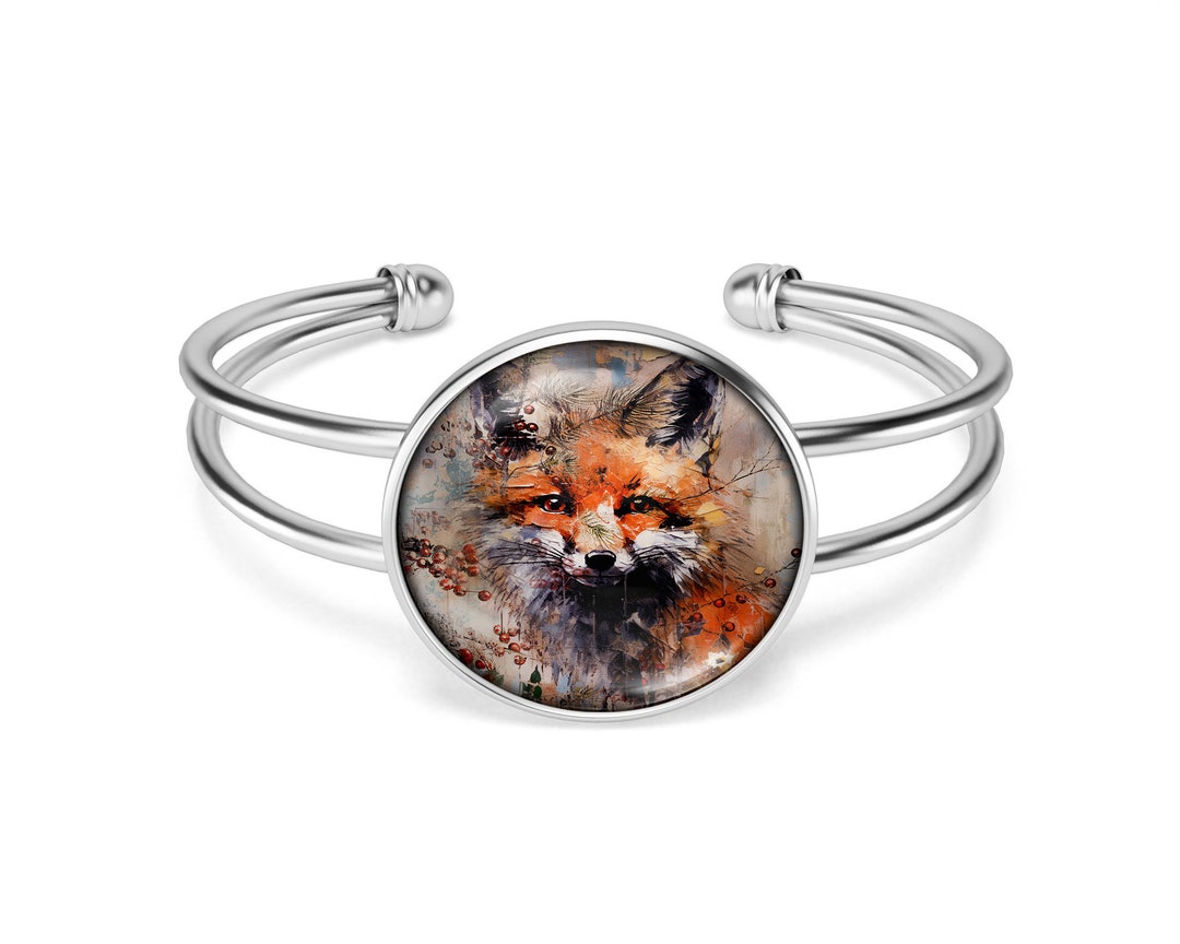 Winterberry Fox Shabby Chic Bangle Cuff Bracelet - Etsy